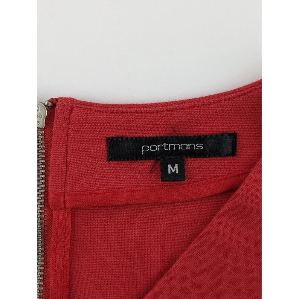 Portmans Womens Top Size Medium Red Long Sleeve V-Neck Zip-up Fitted Blouse - Picture 7 of 9